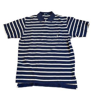 Polo by Ralph Lauren striped polo in blue and pale yellow. Gently worn. Size L